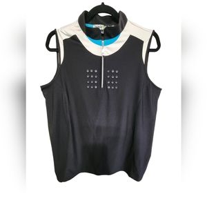 Jamie Sadock Sleeveless Top Golf Shirt size Large Black White Blue -C14